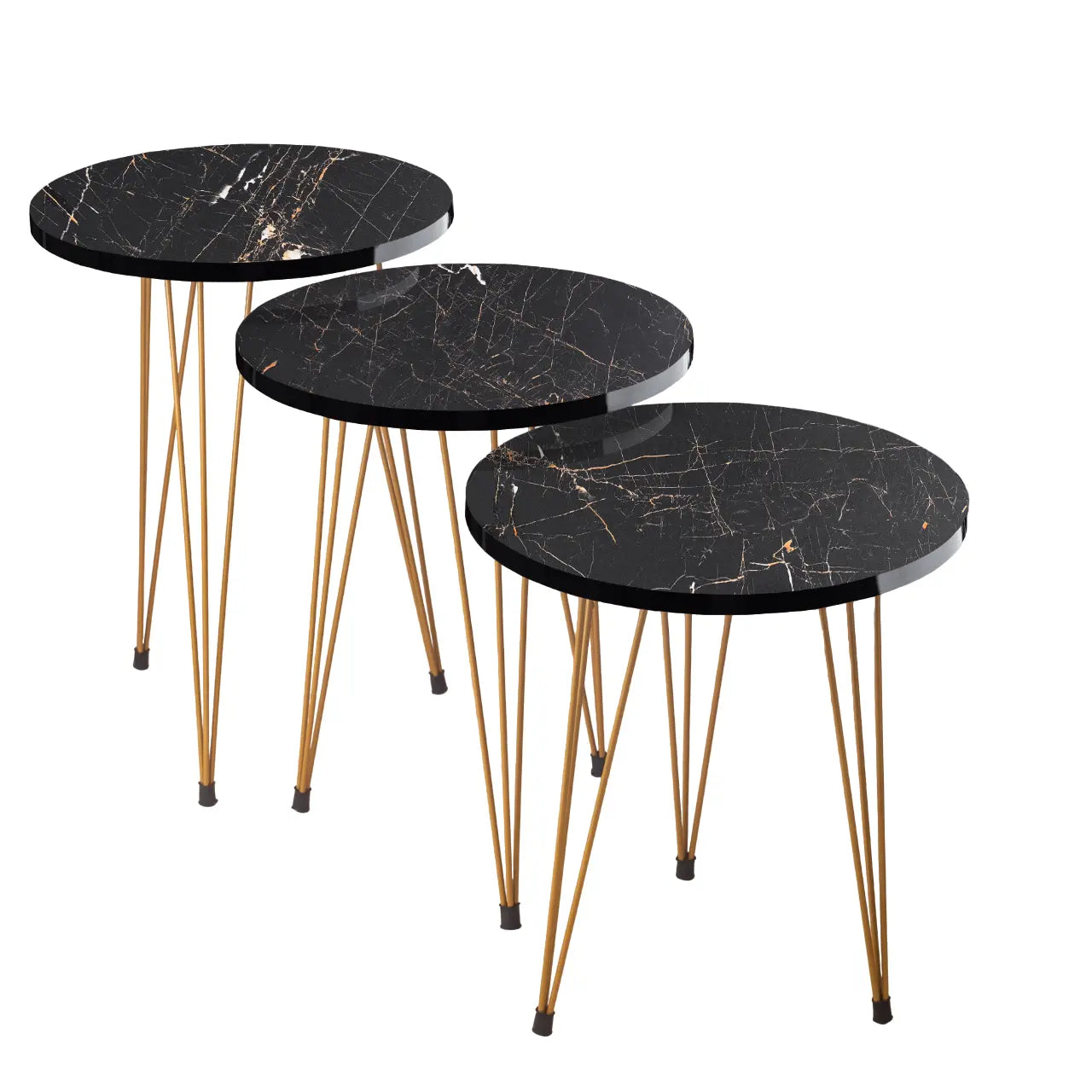 3 Pcs Metal Legs Table Set High Quality Glossy Top Waterproof MDF – Black Round CrazyThings-New Store