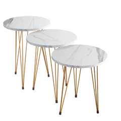 3 Pcs Metal Legs Table Set High Quality Glossy Top Waterproof MDF – White Round CrazyThings-New Store