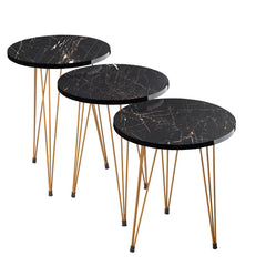 3 Pcs Metal Legs Table Set High Quality Glossy Top Waterproof MDF – Black Round CrazyThings-New Store