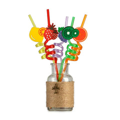 Pack Of 4 PCs Re-Usable Plastic Fruits Acrylic Drinking Straws CrazyThings-New Store