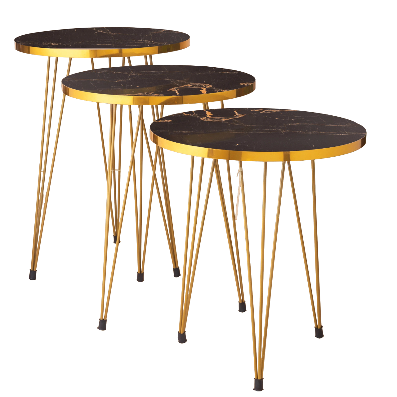 3 Pcs Metal Legs Table Set High Quality Glossy Top Waterproof MDF – Black Round With Golden Border CrazyThings-New Store