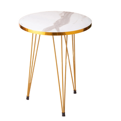 3 Pcs Metal Legs Table Set High Quality Glossy Top Waterproof MDF – White Round With Golden Border CrazyThings-New Store