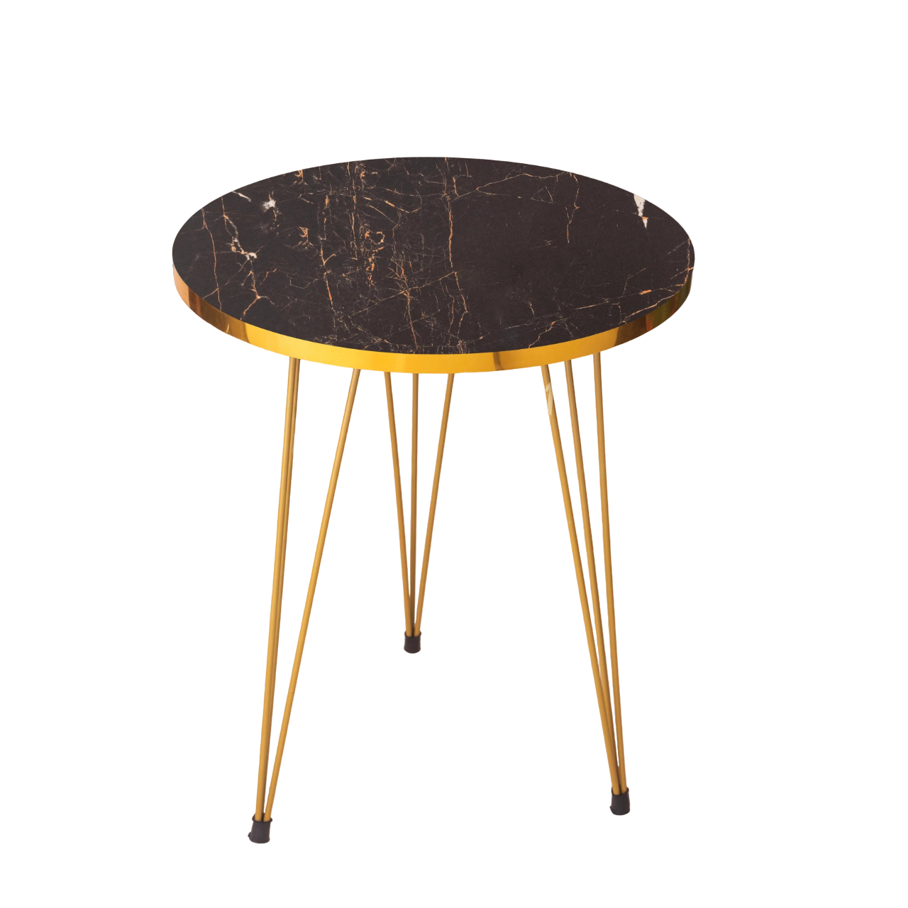 3 Pcs Metal Legs Table Set High Quality Glossy Top Waterproof MDF – Black Round With Golden Border CrazyThings-New Store