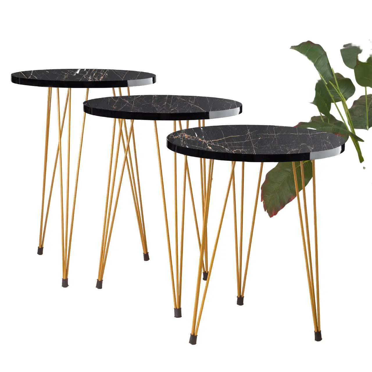 3 Pcs Metal Legs Table Set High Quality Glossy Top Waterproof MDF – Black Round CrazyThings-New Store