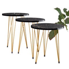 3 Pcs Metal Legs Table Set High Quality Glossy Top Waterproof MDF – Black Round CrazyThings-New Store