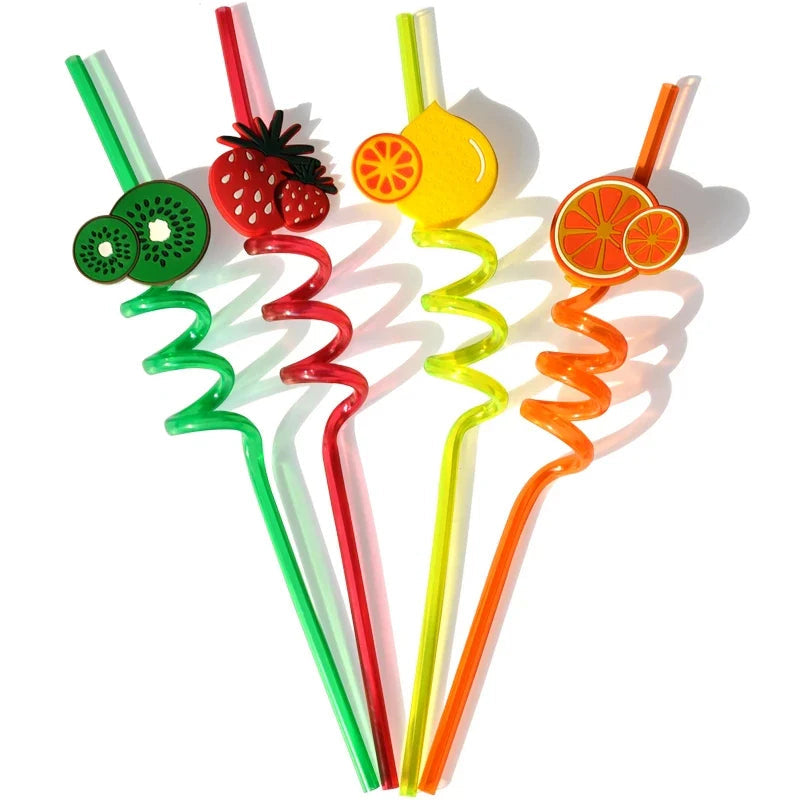 Pack Of 4 PCs Re-Usable Plastic Fruits Acrylic Drinking Straws CrazyThings-New Store