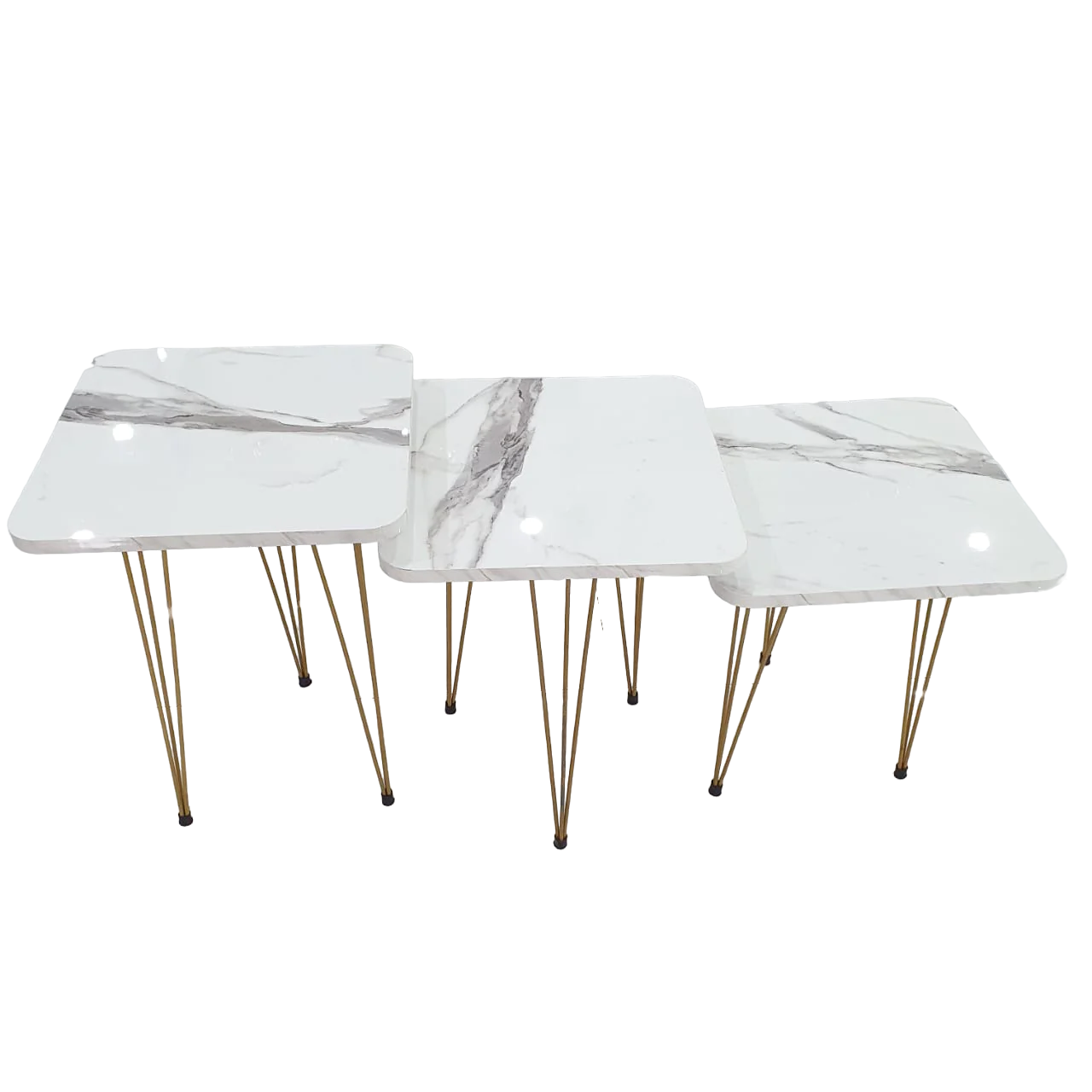 3 Pcs Metal Legs Table Set High Quality Glossy Top Waterproof MDF – White Square CrazyThings-New Store