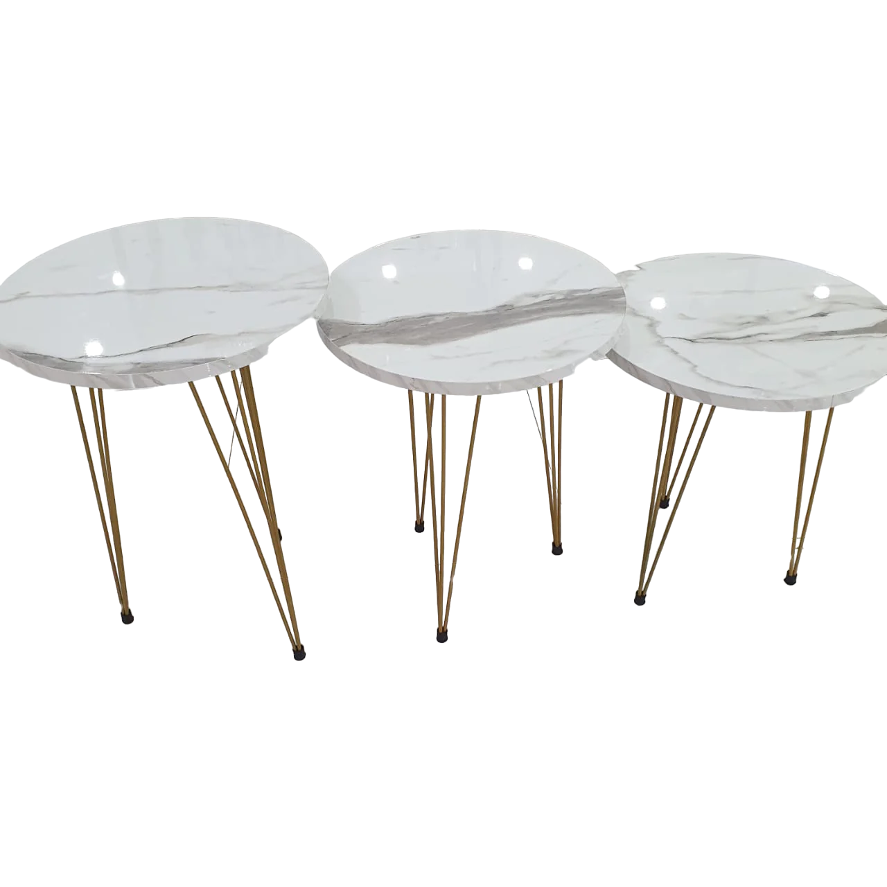 3 Pcs Metal Legs Table Set High Quality Glossy Top Waterproof MDF – White Round CrazyThings-New Store