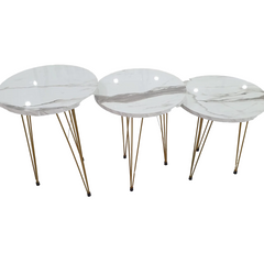 3 Pcs Metal Legs Table Set High Quality Glossy Top Waterproof MDF – White Round CrazyThings-New Store