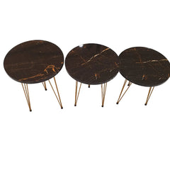 3 Pcs Metal Legs Table Set High Quality Glossy Top Waterproof MDF – Black Round CrazyThings-New Store