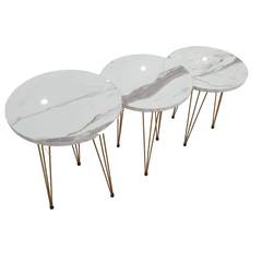 3 Pcs Metal Legs Table Set High Quality Glossy Top Waterproof MDF – White Round CrazyThings-New Store