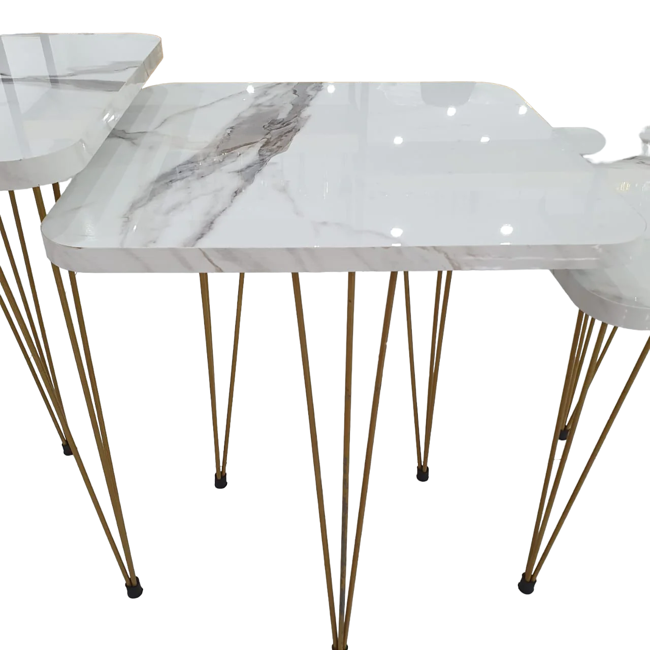 3 Pcs Metal Legs Table Set High Quality Glossy Top Waterproof MDF – White Square CrazyThings-New Store