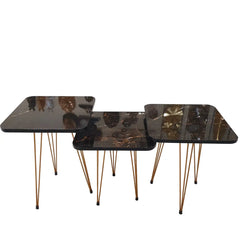 3 Pcs Metal Legs Table Set High Quality Glossy Top Waterproof MDF – Black Square CrazyThings-New Store