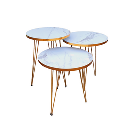 3 Pcs Metal Legs Table Set High Quality Glossy Top Waterproof MDF – White Round With Golden Border CrazyThings-New Store