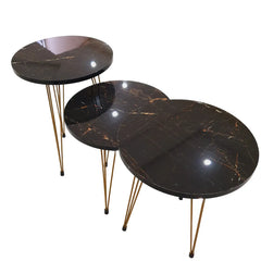 3 Pcs Metal Legs Table Set High Quality Glossy Top Waterproof MDF – Black Round CrazyThings-New Store