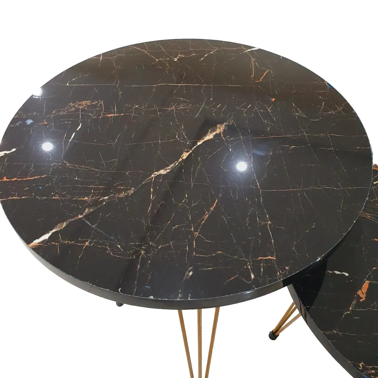 3 Pcs Metal Legs Table Set High Quality Glossy Top Waterproof MDF – Black Round CrazyThings-New Store