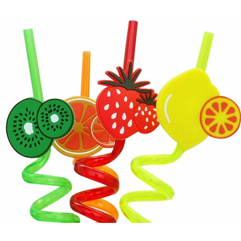 Pack Of 4 PCs Re-Usable Plastic Fruits Acrylic Drinking Straws CrazyThings-New Store