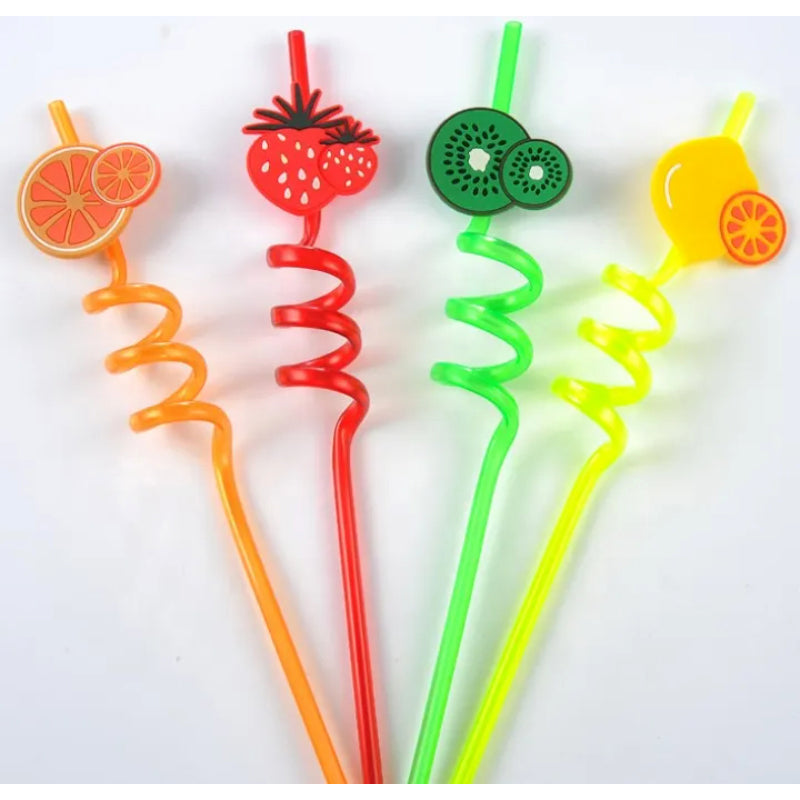 Pack Of 4 PCs Re-Usable Plastic Fruits Acrylic Drinking Straws CrazyThings-New Store