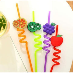 Pack Of 4 PCs Re-Usable Plastic Fruits Acrylic Drinking Straws CrazyThings-New Store