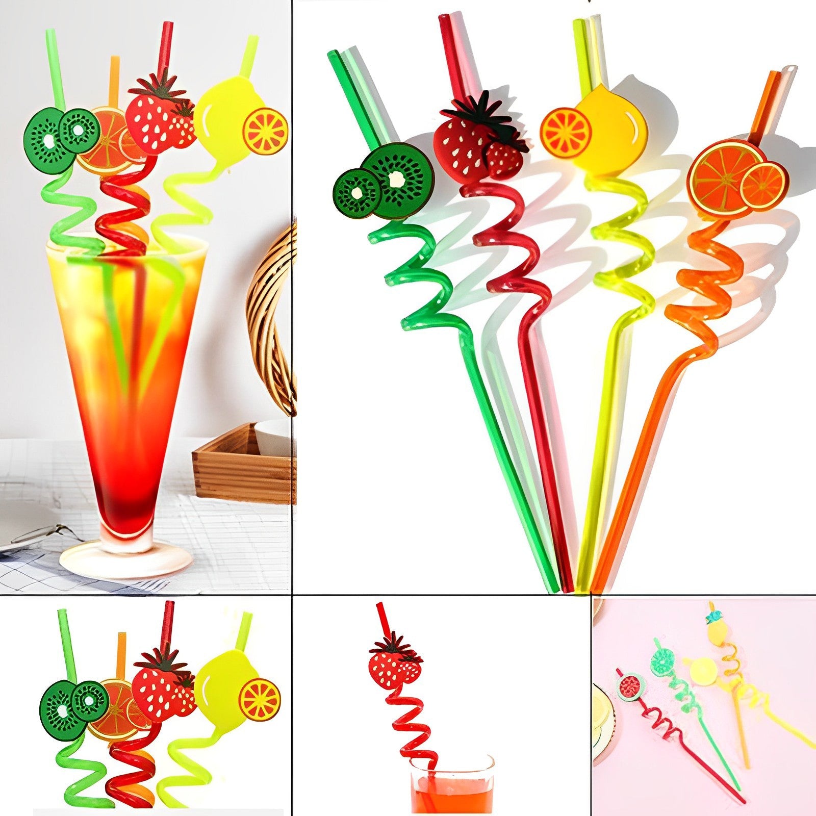 Pack Of 4 PCs Re-Usable Plastic Fruits Acrylic Drinking Straws CrazyThings-New Store